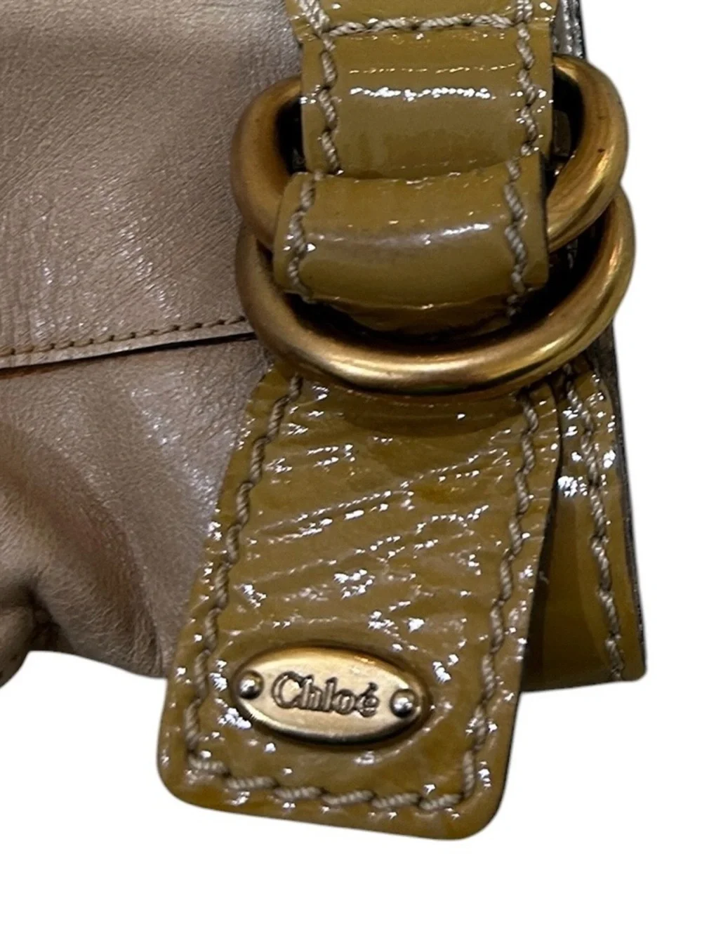 Chloe Beige Leather Ankle Boots with Olive Strap & Gold Buckle Italy size EU 39